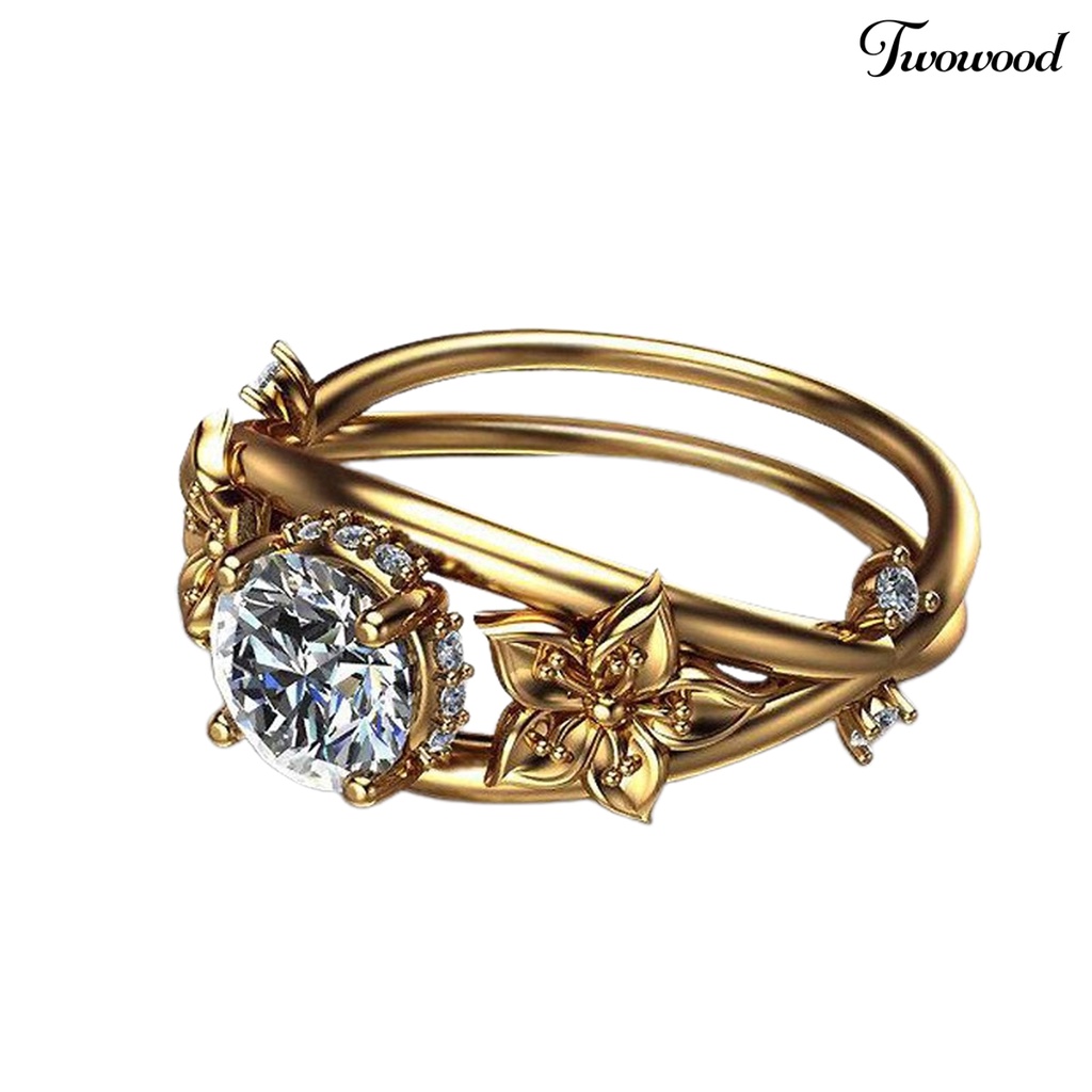 Twowood Women Ring Floral Double Layer Jewelry Sparkling Fashion Appearance Finger Ring for Wedding