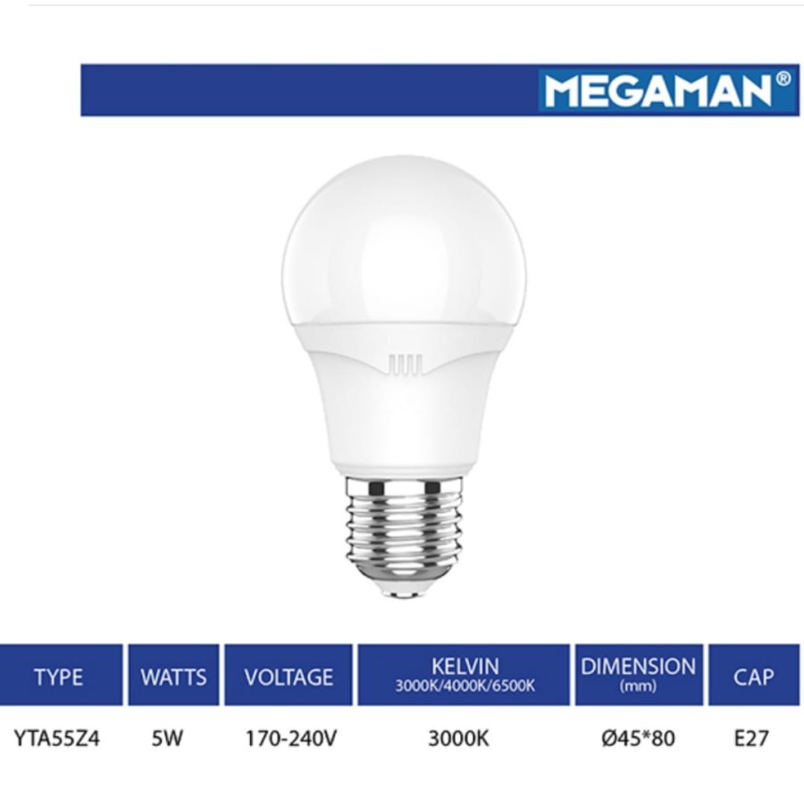 Megaman A-Bulb YTA55Z4 5W 170-240V Lampu Bulb Megaman Bohlam 5 Watt - 3000k