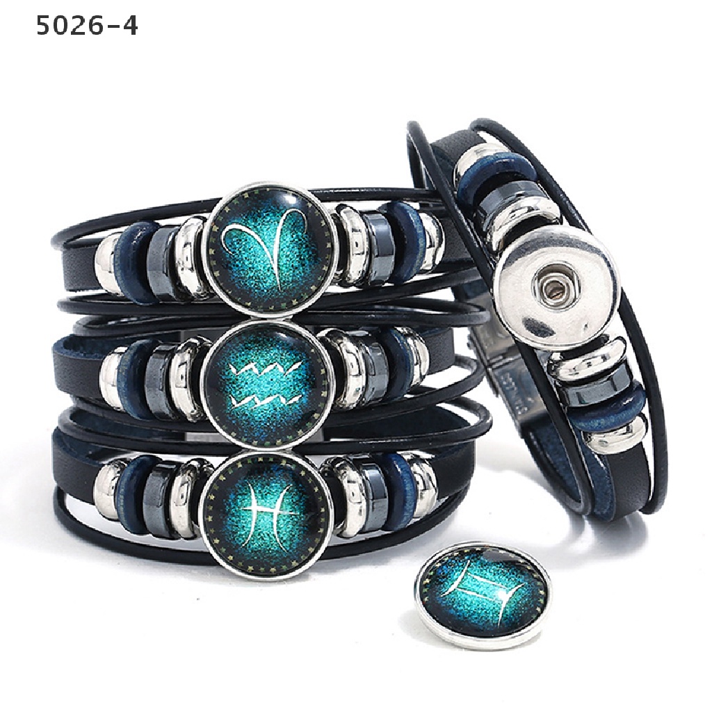 5026-4 12 Constellation Hand Woven Braided Leather Retro Zodiac Sign Charms Bracelet  5026-4