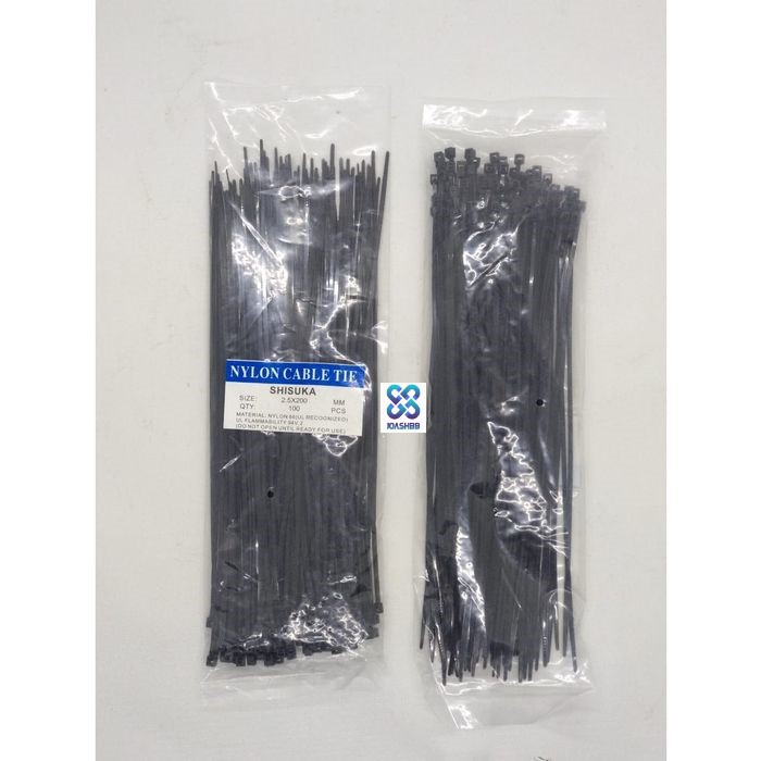 Kabel Ties shisuka 2.5x200 mm (20cm) isi 100bh Hitam Putih, Cable Tie/ Pengikat Kabel/ Dasi Kable