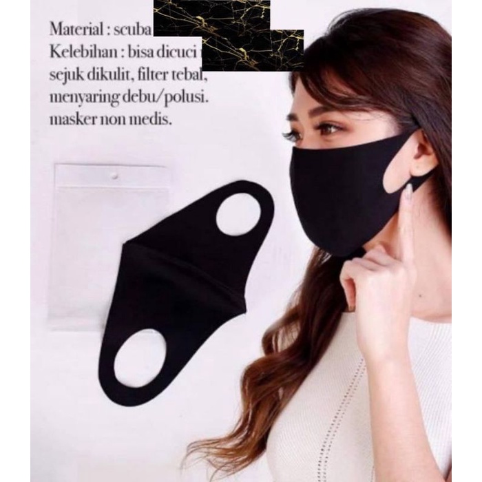 Masker Kain 3 lapis 3ply hitam polos / Earloop / Headloop / Masker anak dewasa pria wanita
