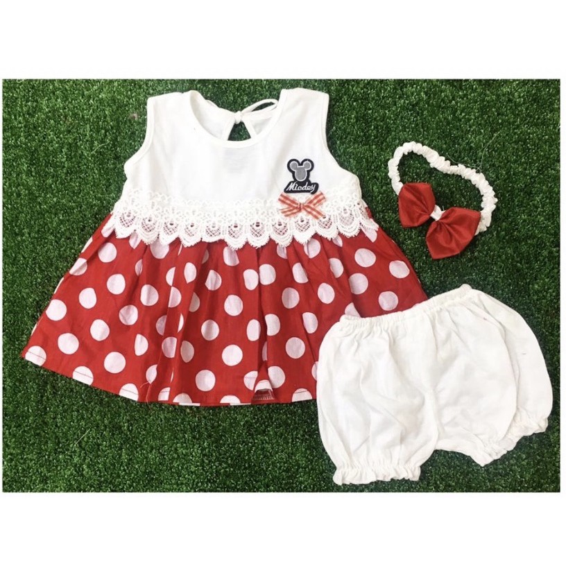 3in1 Set Dress SNI Baby Girl + Celana &amp; Bandana Newborn estimasi 0-12 Bulan AM