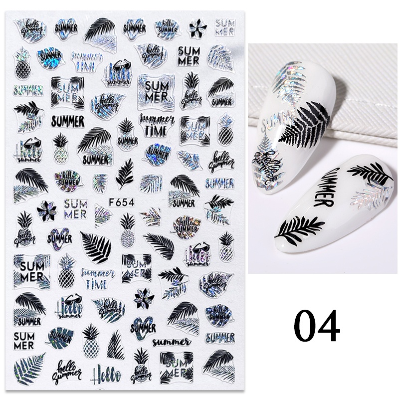 1pc Stiker Kuku 3D Motif Daun / Pohon / Geometri Warna Gold / Hitam Untuk Dekorasi Nail Art