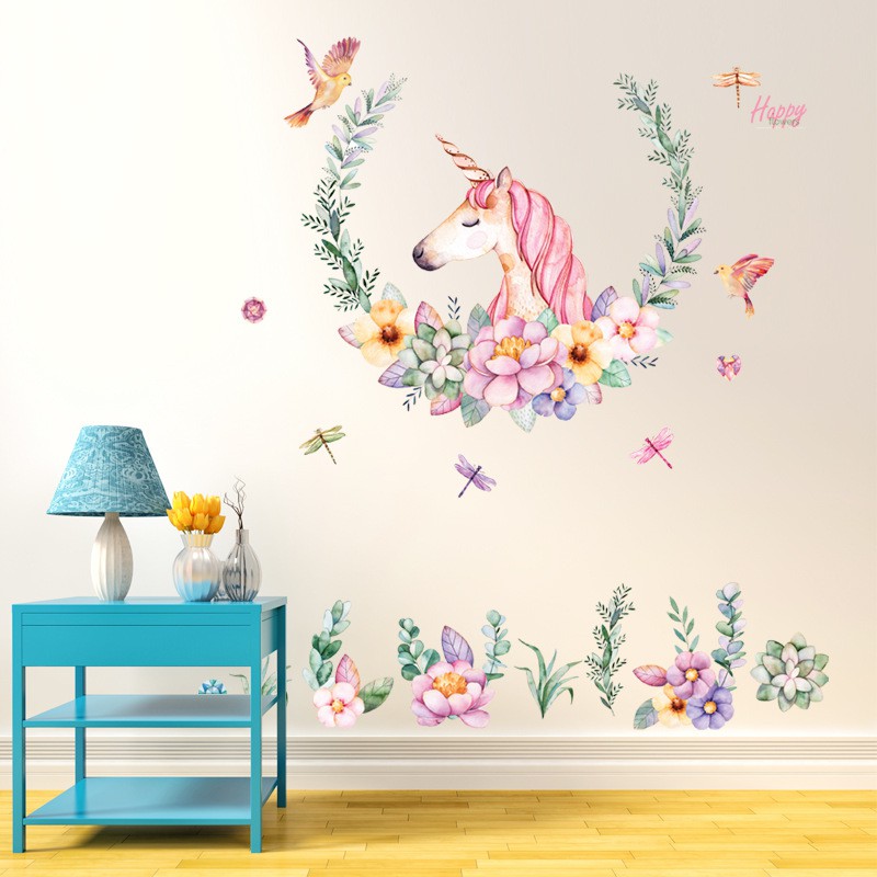 Reliza Wall Sticker Kuda Unicorn Flower Stiker Dinding JM7329