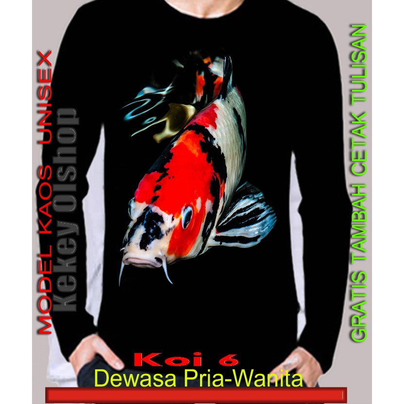 Kaos Warna Hitam kualitas cetak 3d Gambar Ikan Koi / tshirt koi custom gratis cetak nama