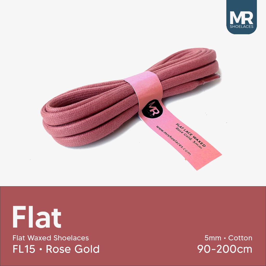 MR Shoelaces FL15 Rose Gold - Tali Sepatu Lilin 5mm Gepeng Flat Pipih (Waxed Laces) 100cm 120cm 150cm 180cm 200cm - Premium Shoelace