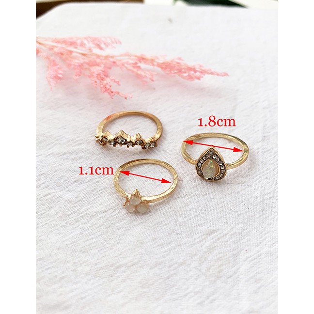 LRC Cincin Set Fashion Gold Alloy Resin Ring Set Of Ten F59115