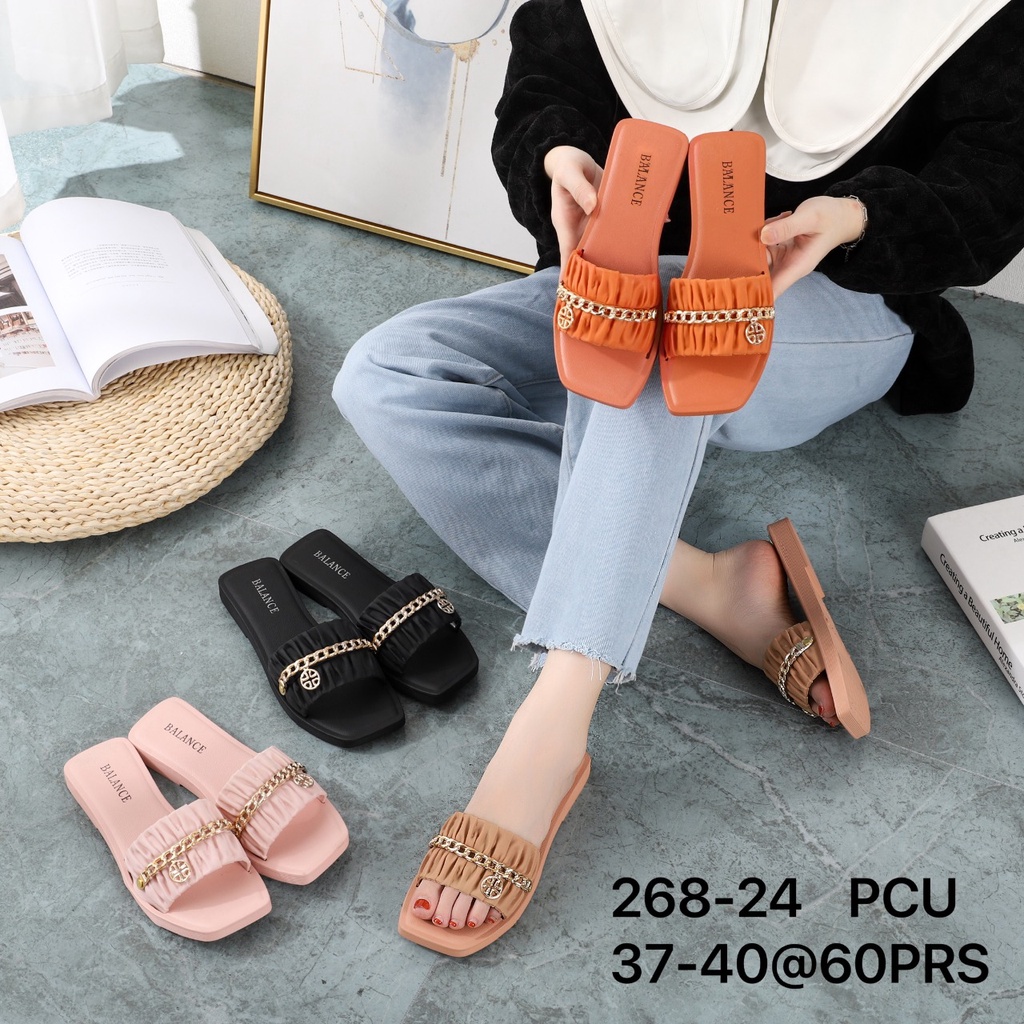 Sandal Selop Wanita Karet Import BALANCE Motif Rantai / 268-24