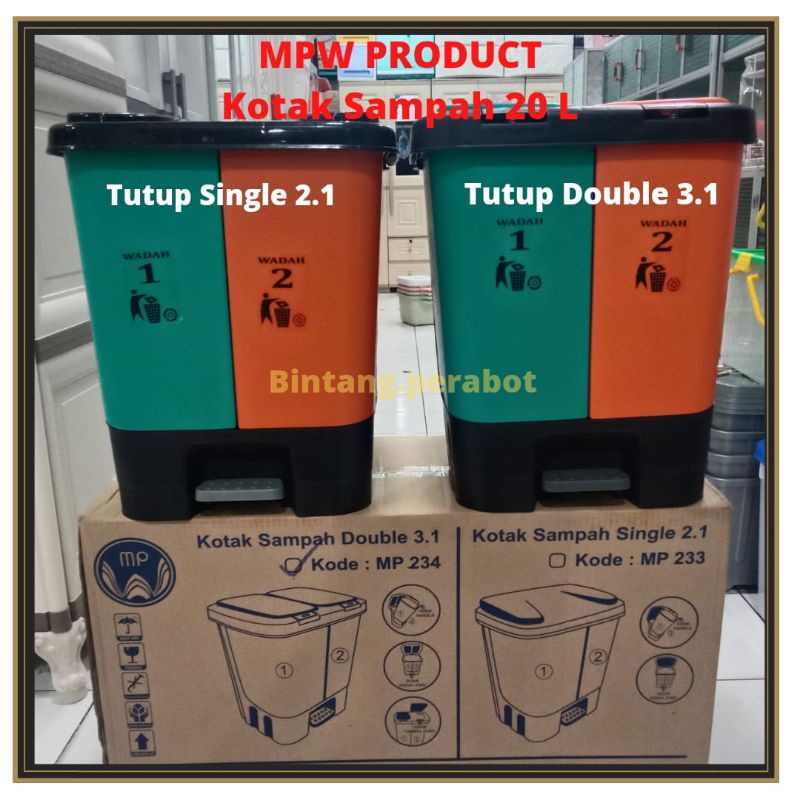 MPW PRODUCT - Tempat Sampah Injak 20 Liter 2 Wadah Terpisah / Tempat Sampah Organik non Organik / Tempat Sampah Medis