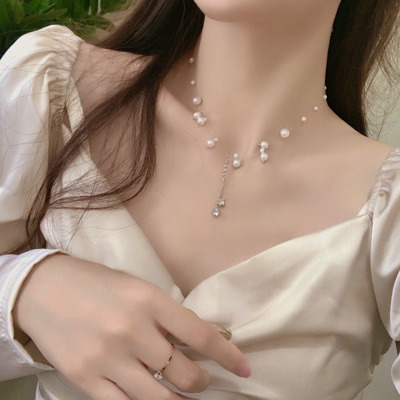 Fashion Simulasi Beberapa Mermaid Alloy Garis Halus Mutiara Choker Wanita Bridesmaid Pesta Pernikahan Perhiasan Aksesoris