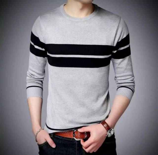 LULUSTORE.CO.ID - SWEATER RAJUT PRIA STRIP 2 ROND PREMIUM 12 GT-2