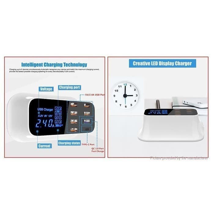 Smart Fast Charging 8 Port charger USB Led Display with 1 Type C Port