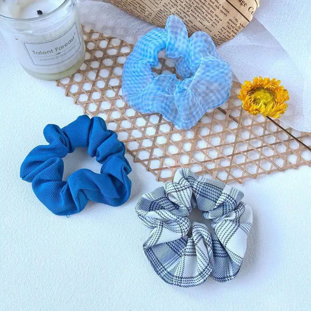 （ 27AN.ID ) COD 3Pcs/Set Ikat Rambut H159 Scrunchies Ponytail Elastis Bhn Sifon Motif BungaDaisy-6