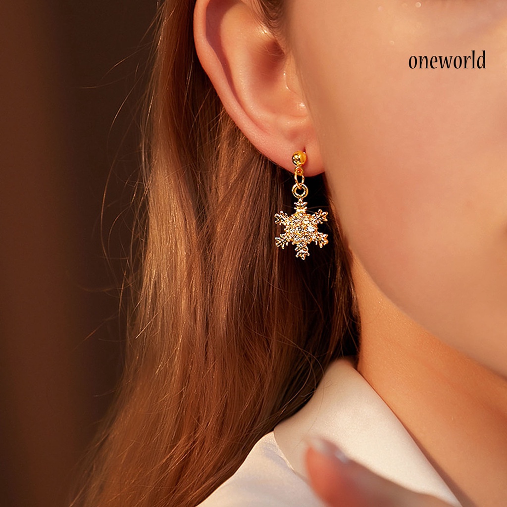 OW# Women Elegant Snowflake Shape Zircon Pendant Ear Stud Earring Jewelry Accessory