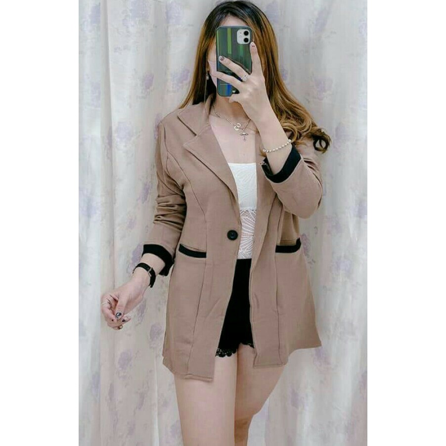 Blazer Wanita Etnik New Ceruty Import Casual Kantor B4N8 Terbaru Oversize Scuba Rompi Set Garis Prem