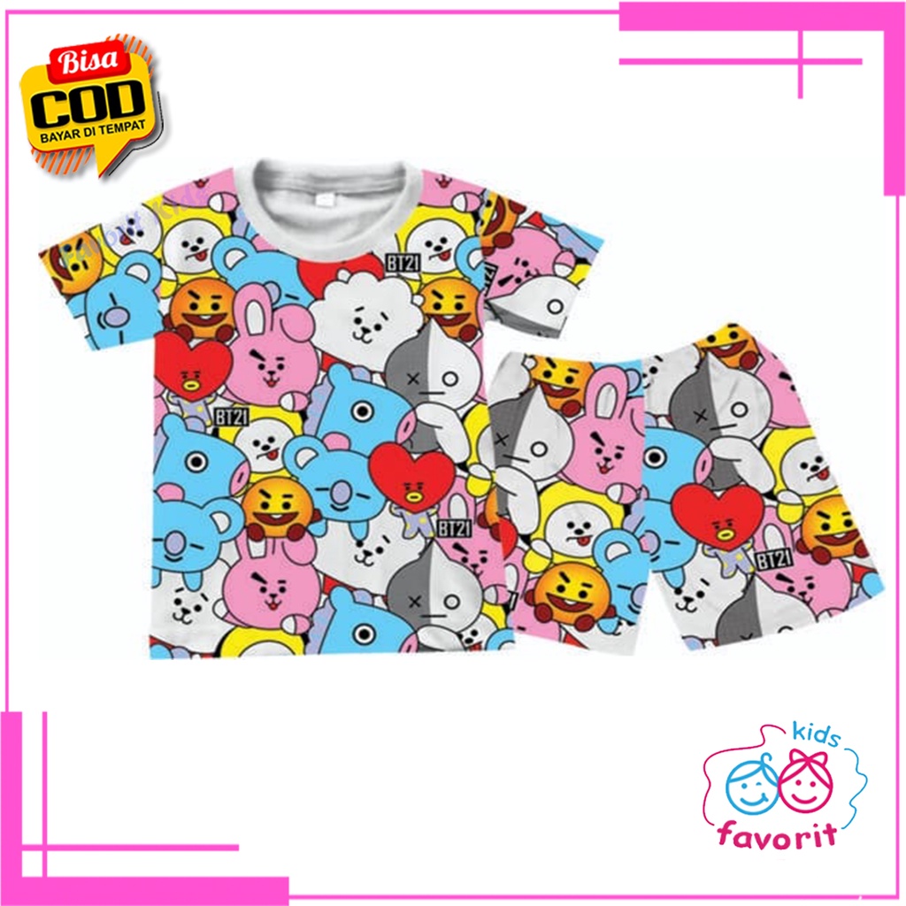Favorit kids Baju tidur anak perempuan lengan pendek celana pendek gambar kartun fullprint