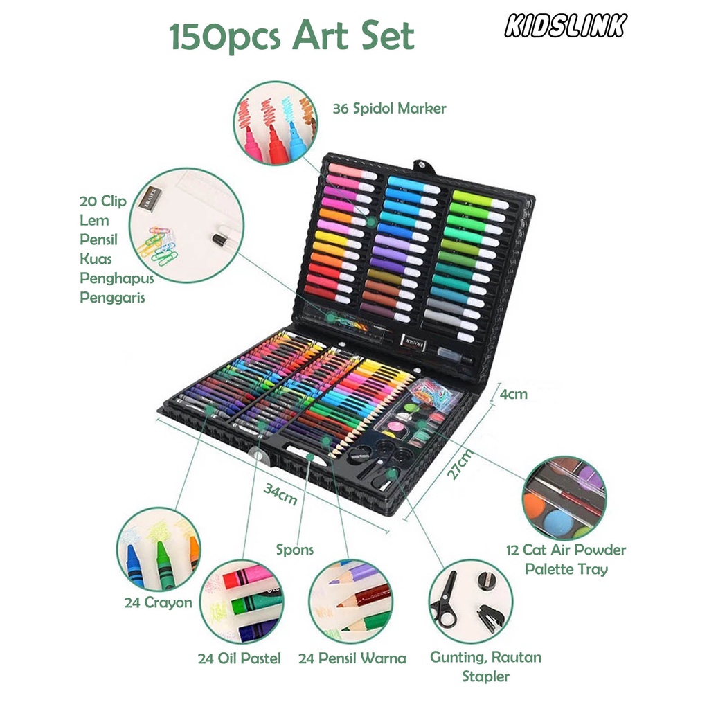 208 Perlengkapam Pensil Warna Crayon 150pcs 180 Drawing Set Coloring Spidol Oil Pastels Kado Lebaran