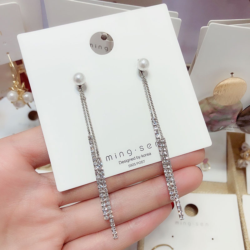 Korea Selatan Dongdaemun Super fairy rumbai anting-anting penuh berlian mengkilap pearl telinga stri