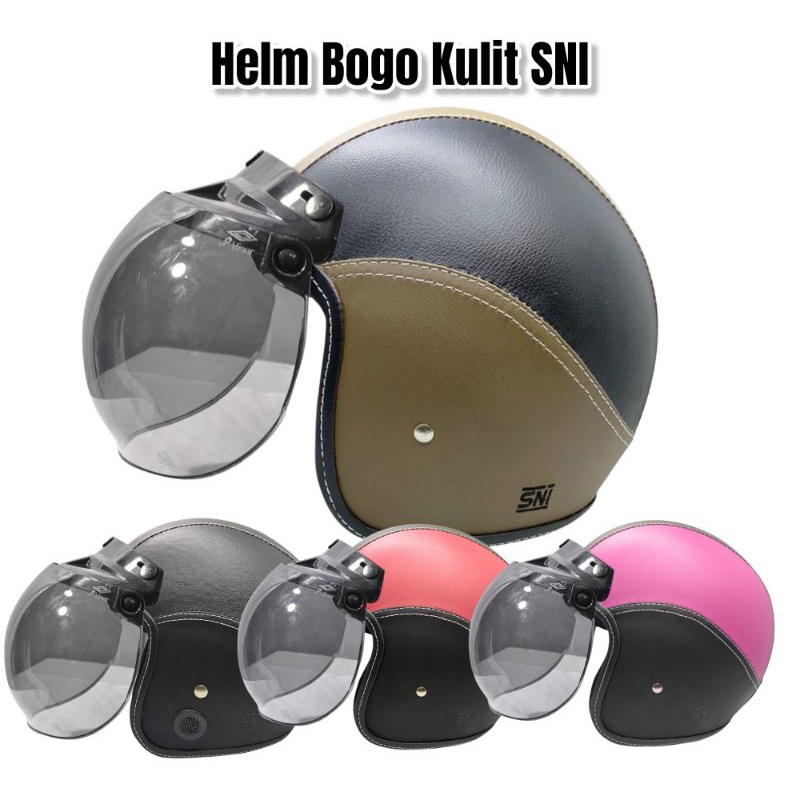 Helm Bogo Kulit SNI Helm Kulit SNI Helm Bogo Dewasa Helm Motor Kulit Helm Bogo Kulit Kaca Cembung He