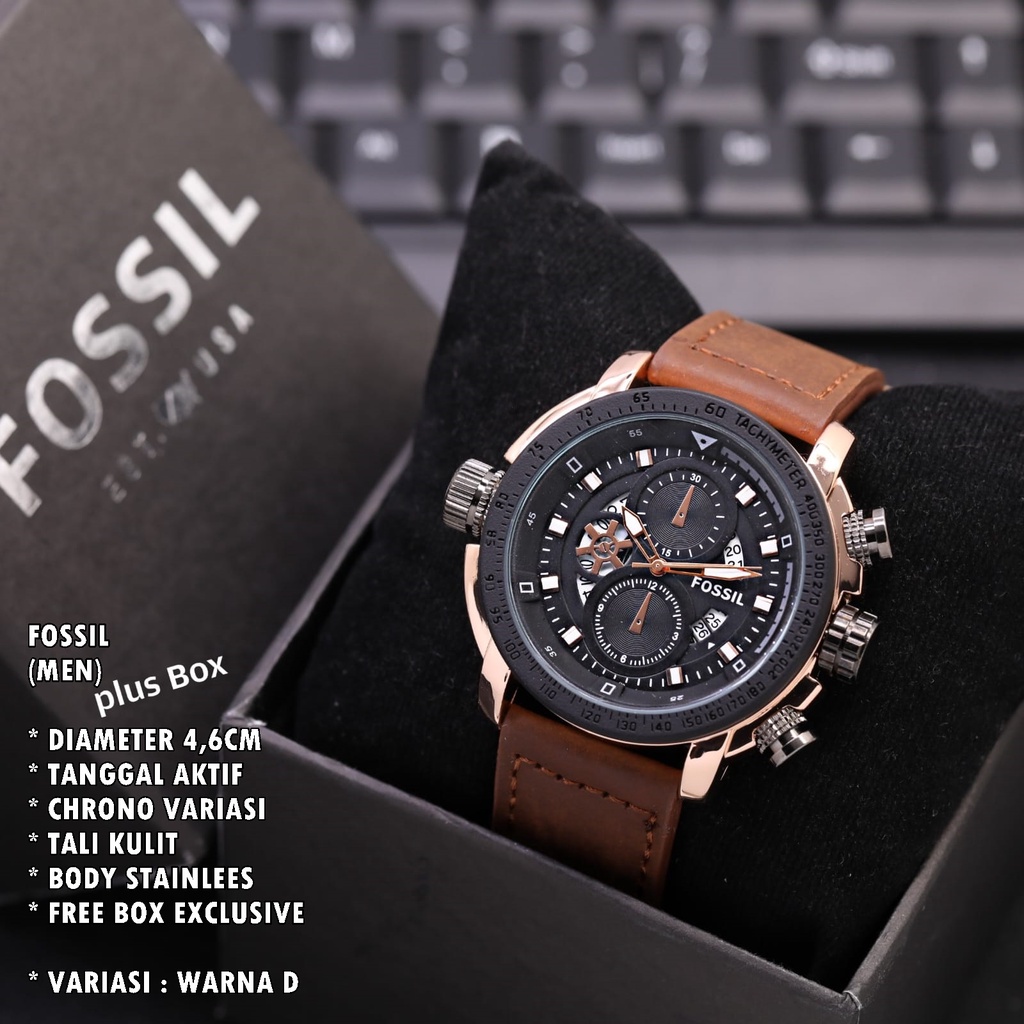 (FREE BOX) JAM TANGAN PRIA FASHION TALI KULIT BODY BULAT TANGGAL AKTIF