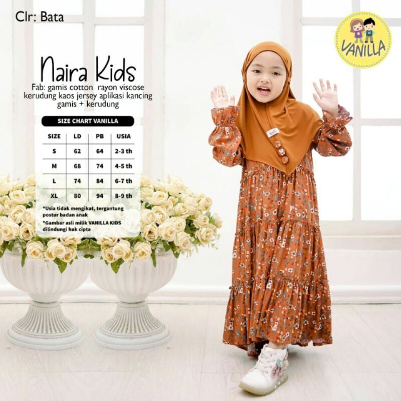NAIRA KIDS original by vanilla kids gamis anak rayon set jilbab