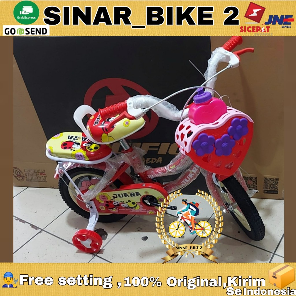 Sepeda Anak Perempuan Mini Juara 12&amp;16Inch Boncengan,Keranjang,Tempat Botol Minum (Gosend/Grab)