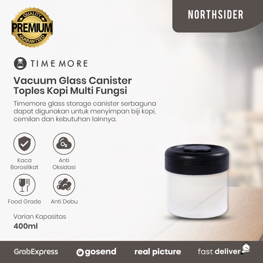 TIMEMORE VACUUM GLASS COFFEE STORAGE CANISTER TOPLES KOPI MULTI FUNGSI