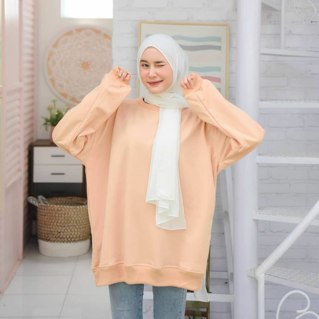 COD - XXL Basic Oversize l Sweater Jumbo Polos Fashion Wanita Korean Style Plain Sweater