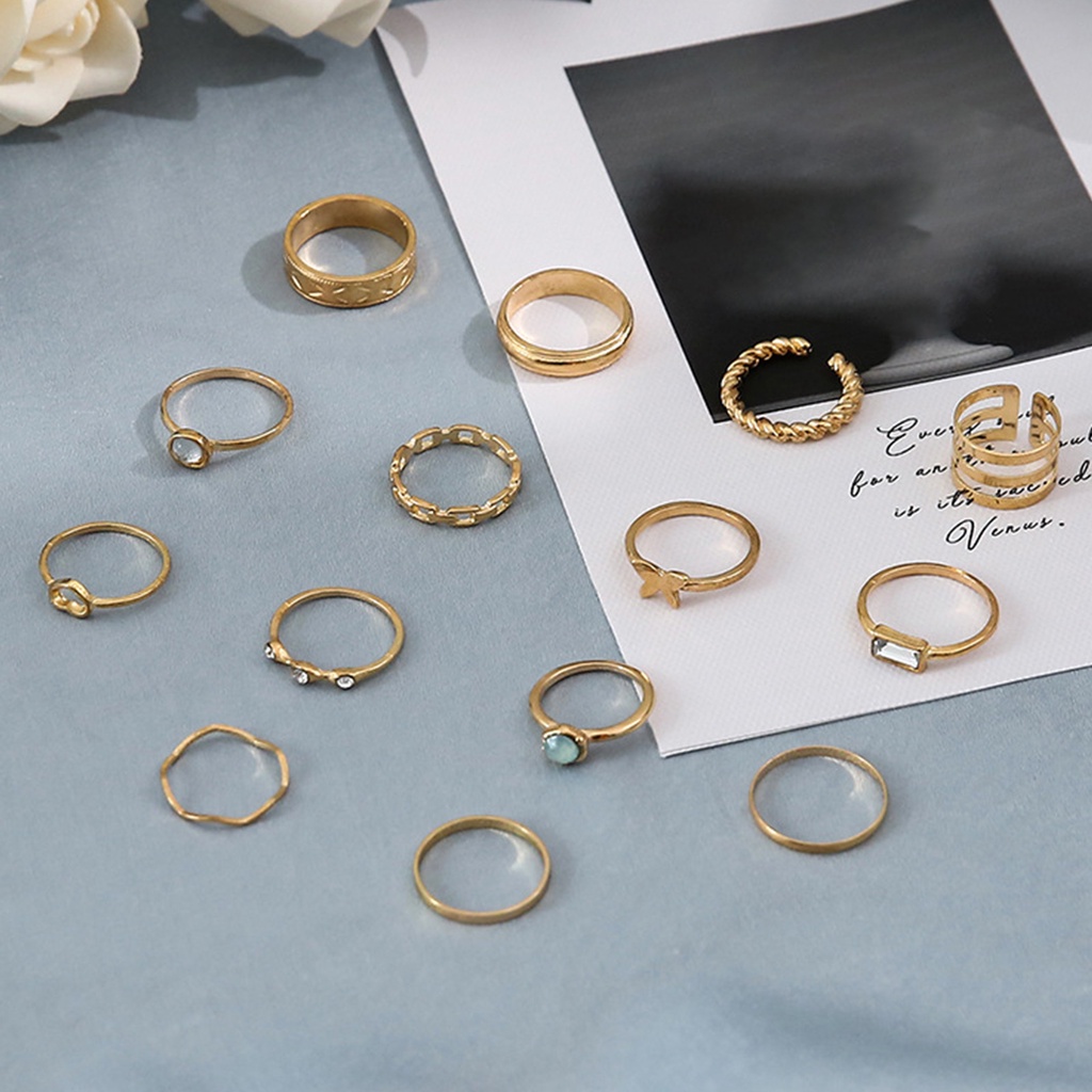 Hu Hu Hu Hu Hu Alat Bantu Pasang Kacamata♡ 14pcs Cincin Knuckle Bentuk Hati Electroplating Dapat Ditumpuk Untuk Unisex