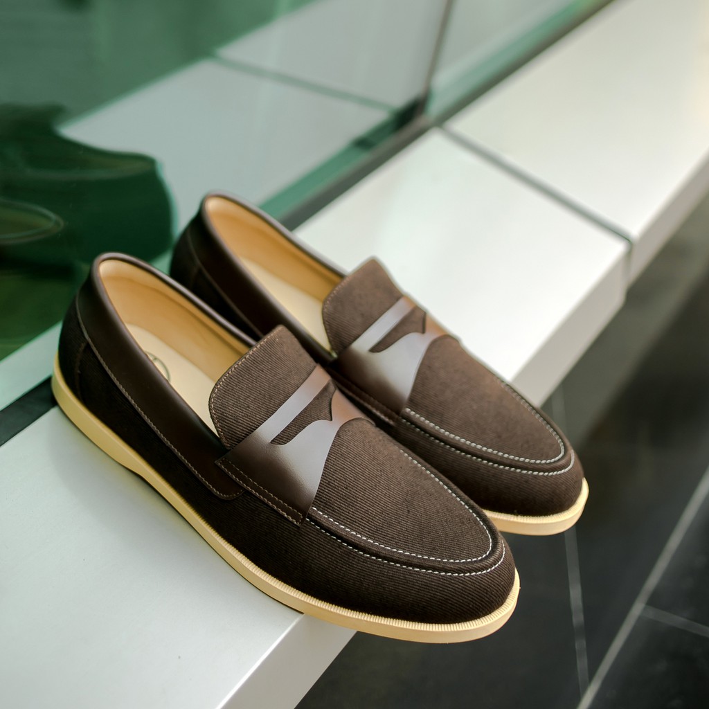 ELVRA Footwear - Sepatu Pria Sepatu Loafers Sepatu Kasual Casual Sepatu Kanvas Canvas - Flow Brown Cream