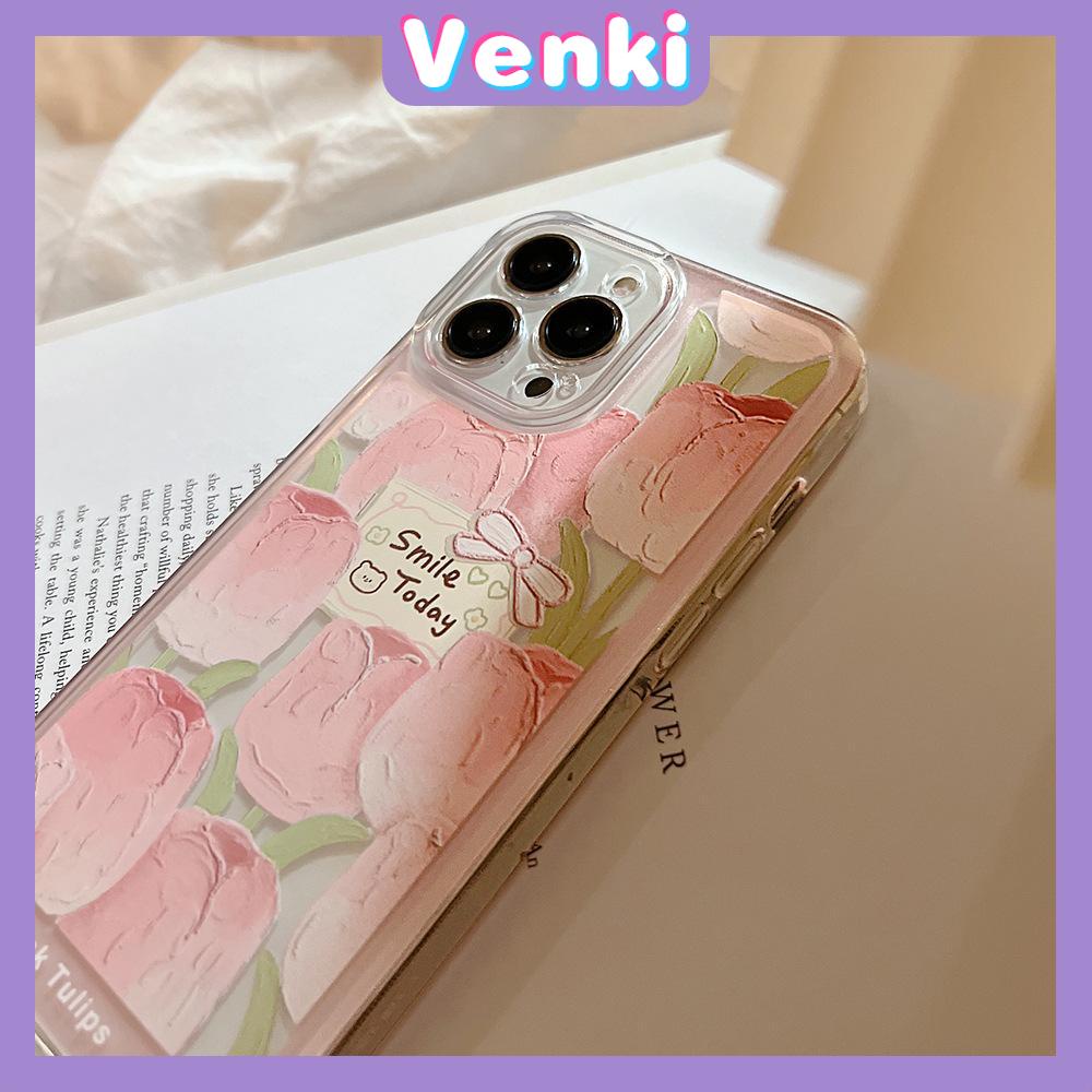 iPhone Case Silicone Soft Case Clear Case Thickened Shockproof Protection Camera Pink Tulip Flower Compatible For iPhone 11 iPhone 13 Pro Max iPhone 12 Pro Max iPhone 7 Plus xr