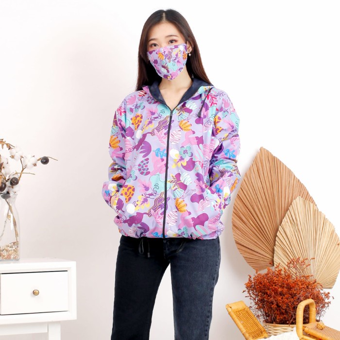 Jaket Wanita jaket parasut printing wanita olahraga - Ungu(A1N1) Hoodie Wanita Jaket Wanita Jumbo RE