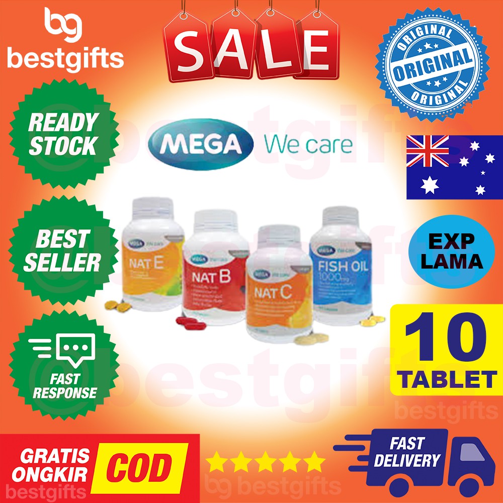 MEGA WE CARE NAT C VITAMIN VIT C 1000 MG KEKEBALAN DAYA TAHAN IMUN TUBUH AMAN DI LAMBUNG 10 TABLET