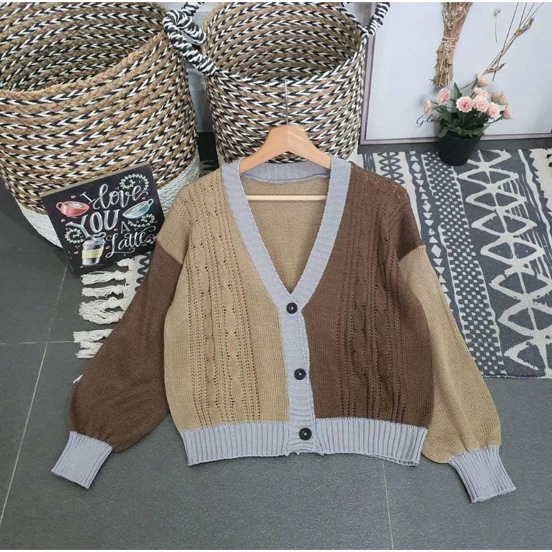 Pearl cable outer cardigan rajut fashion wanita remaja