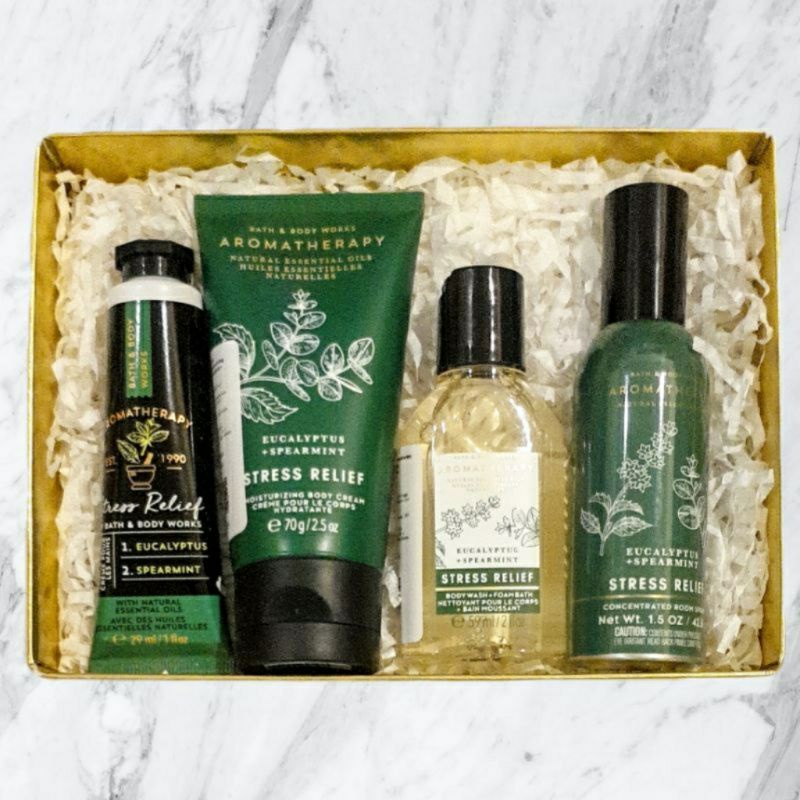 BBW AROMATHERAPHY STRESS RELIEF EUCALYPTUS SPEARMINT TRAVEL SIZE GIFT SET PAKET BATH &amp; BODY WORKS