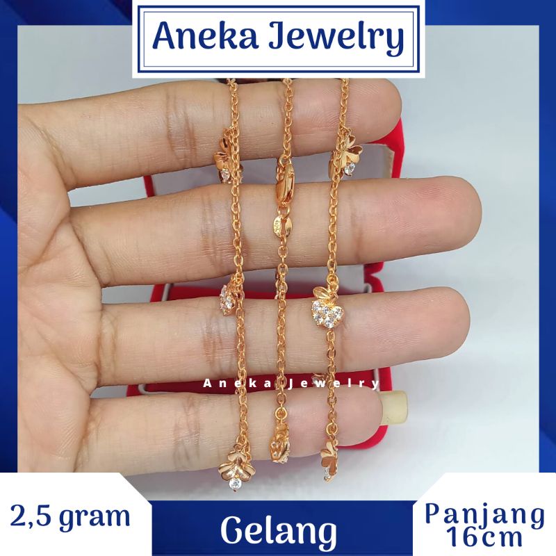 Gelang Holo Gantung Variasi Mata2, Perak 925, Lapis Emas Rosegold