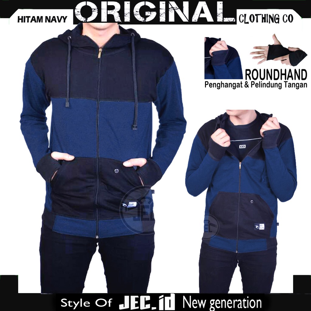 JEC Jaket Hoodie Zipper Combi Hitam Navy Full Premium | Sweater | Switer | Unisex | Fleece