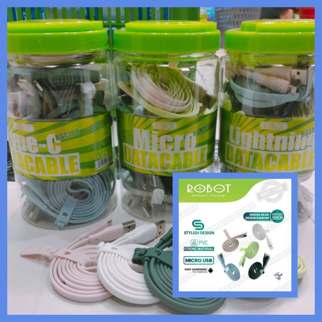 Kabel data ROBOT RGM100 MICRO , RGL100 IPHONE , RGC100 TYPE C usb 2.1a 100cm ORIGINAL ISI 20 / TOPLES