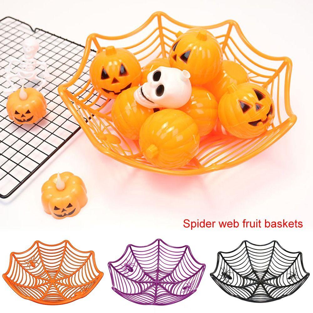 Solighter Halloween Mangkok Buah Keluarga Plastik Susun Alat Peraga Biskuit Kemasan Keranjang Dekorasi Halloween Spider Candy Basket