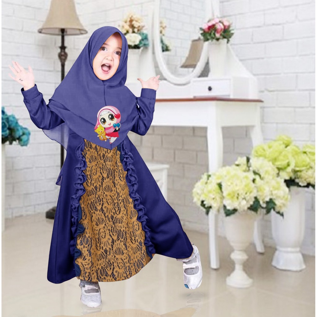 HOPYLOVY - Gamis Brukat anak lampu LED Shafiya Kids