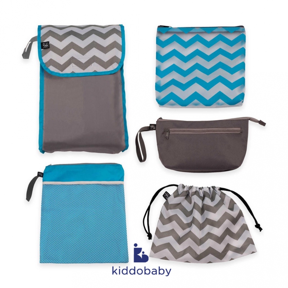 J.L. Childress 5-in-1 Diaper Bag Organizer - Grey/ Teal Chevron