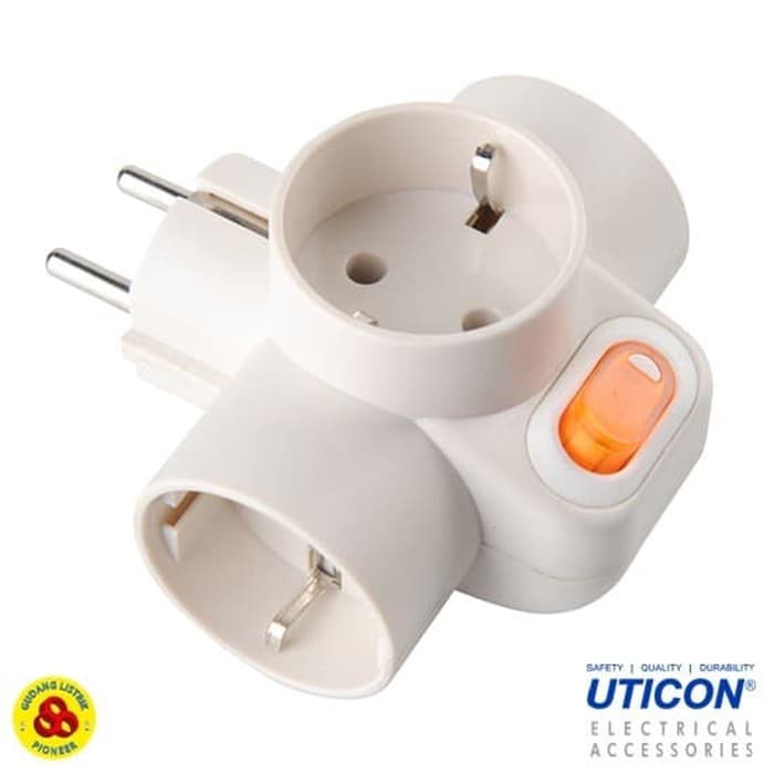 Uticon Steker T Arde + Saklar Neon SC-382 / Stop Kontak 3 Lubang dengan Steker dan Indikator Lampu