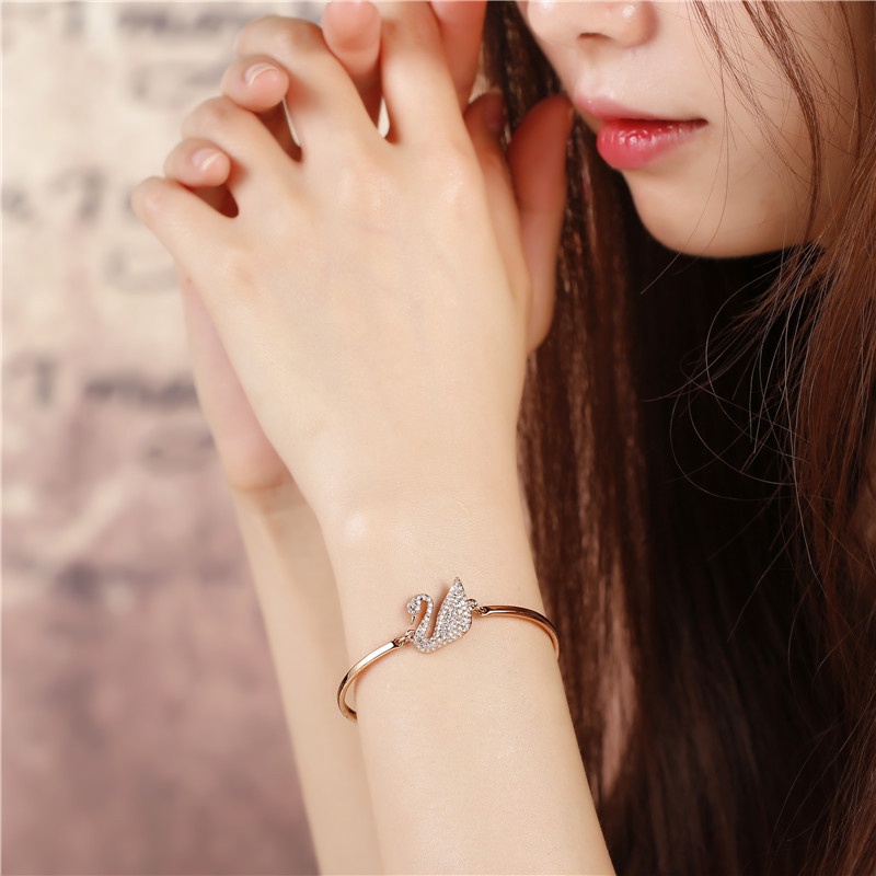 ♥TMALL88♥ Gelang Bracelets C5 Fashion Swan Cuff Bracelet with Zircon Women Animal Bird Jewelry