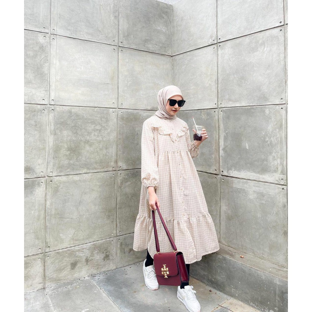 Haya Midi Dress DEFECT SALE ( REJECT ) Setengah Harga / Gamis Wanita Katun Square Reject Tidak Terlihat