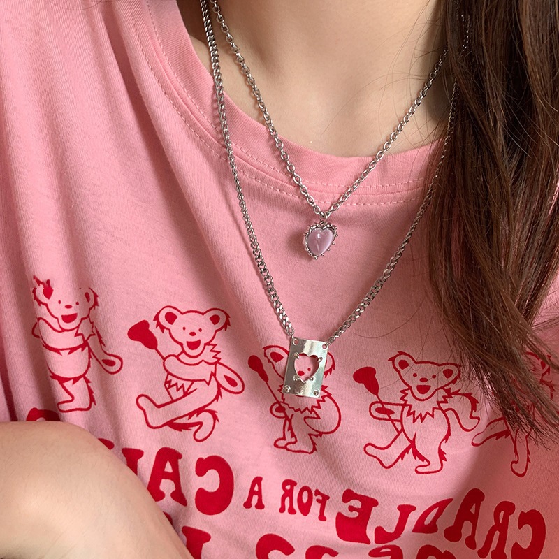 Jepang dan Korea gaya Cinta crystal double-layer kalung untuk wanita ins gaya dingin niche desain ho