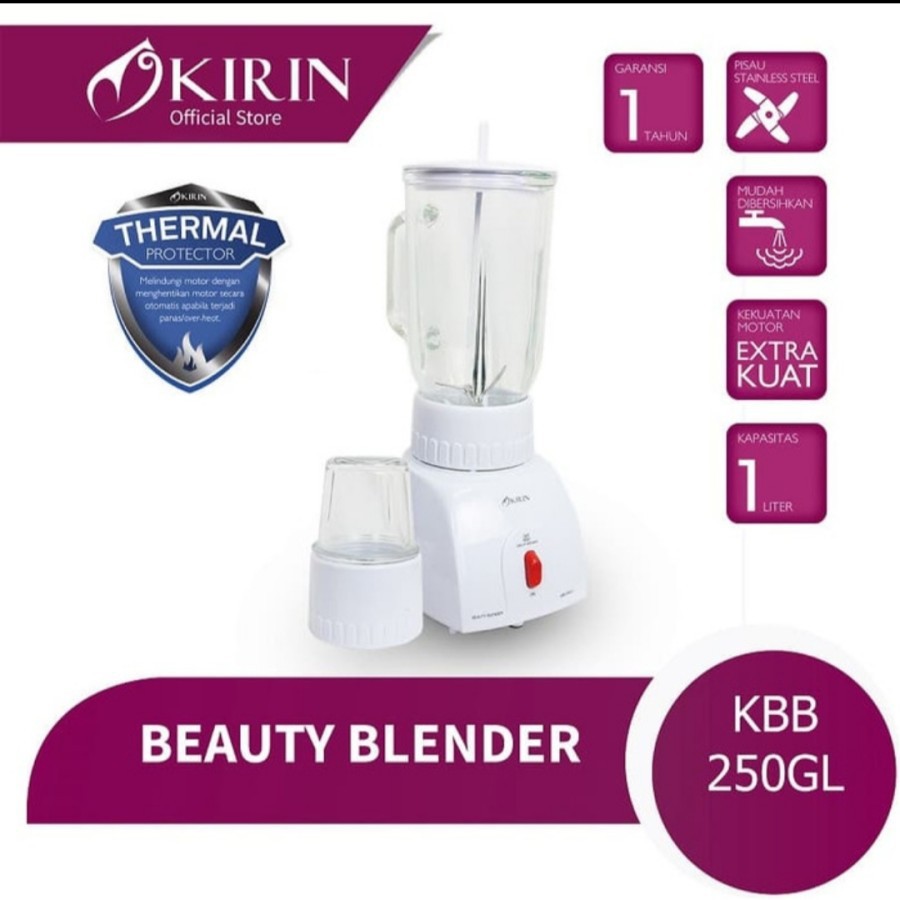 KIRIN Blender Kaca 1 Liter 2in1 2 Tabung KBB 250 GL - Garansi Resmi 1 Tahun