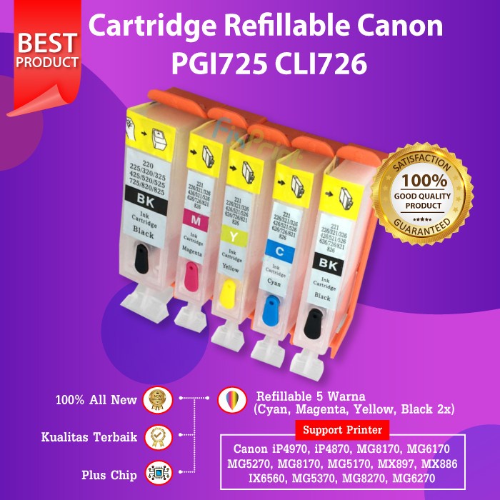 Refillable MCISS PGI725 CLI726 CANON IP4970 IP4870 IP6550 IX6560 MG5170 MG52