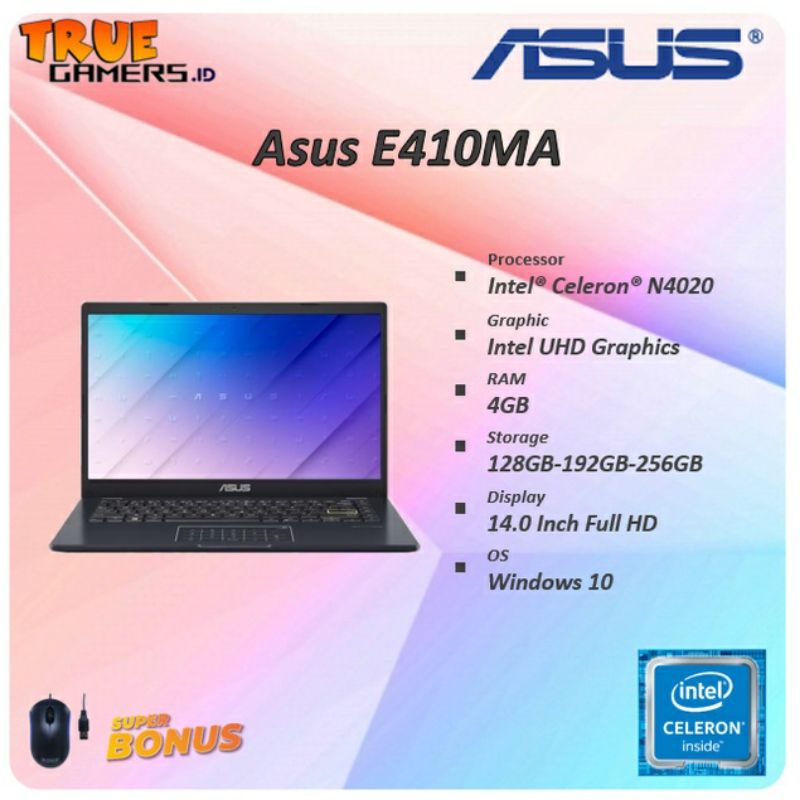 LAPTOP ASUS L510MA-WB04 INTEL CELERON N4020 1.10G, HDD 128G EMMC + SLOT M.2, LCD 15.6, LAPTOP ASUS  INTEL CELERON N4020