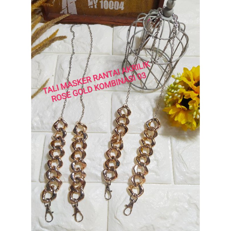 TALI MASKER/PENGAIT HIJAB/RANTAI AKRILIK ROSE GOLD KOMBINASI 03