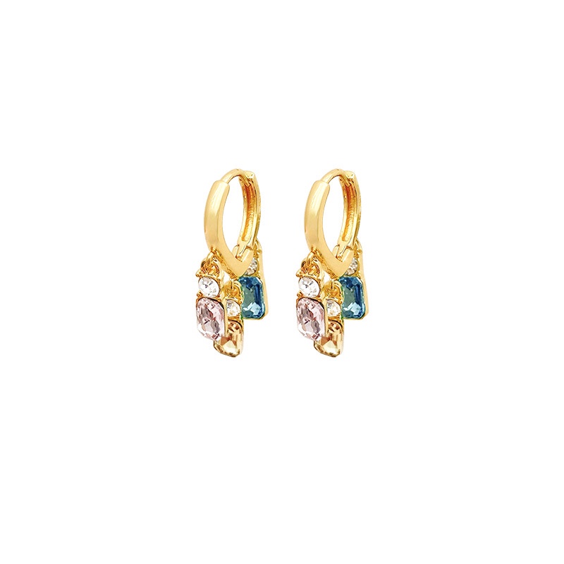 Anting Tusuk Gantung Bahan Sterling silver 925 Desain Hati Hias Kristal Warna Warni Gaya Mewah Untuk Wanita